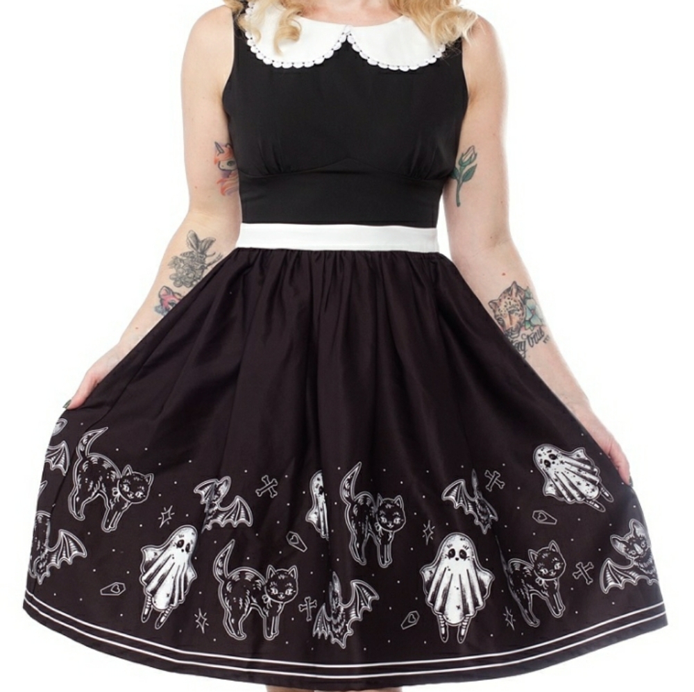 Sourpuss spooky retro halloween goth pinup dress